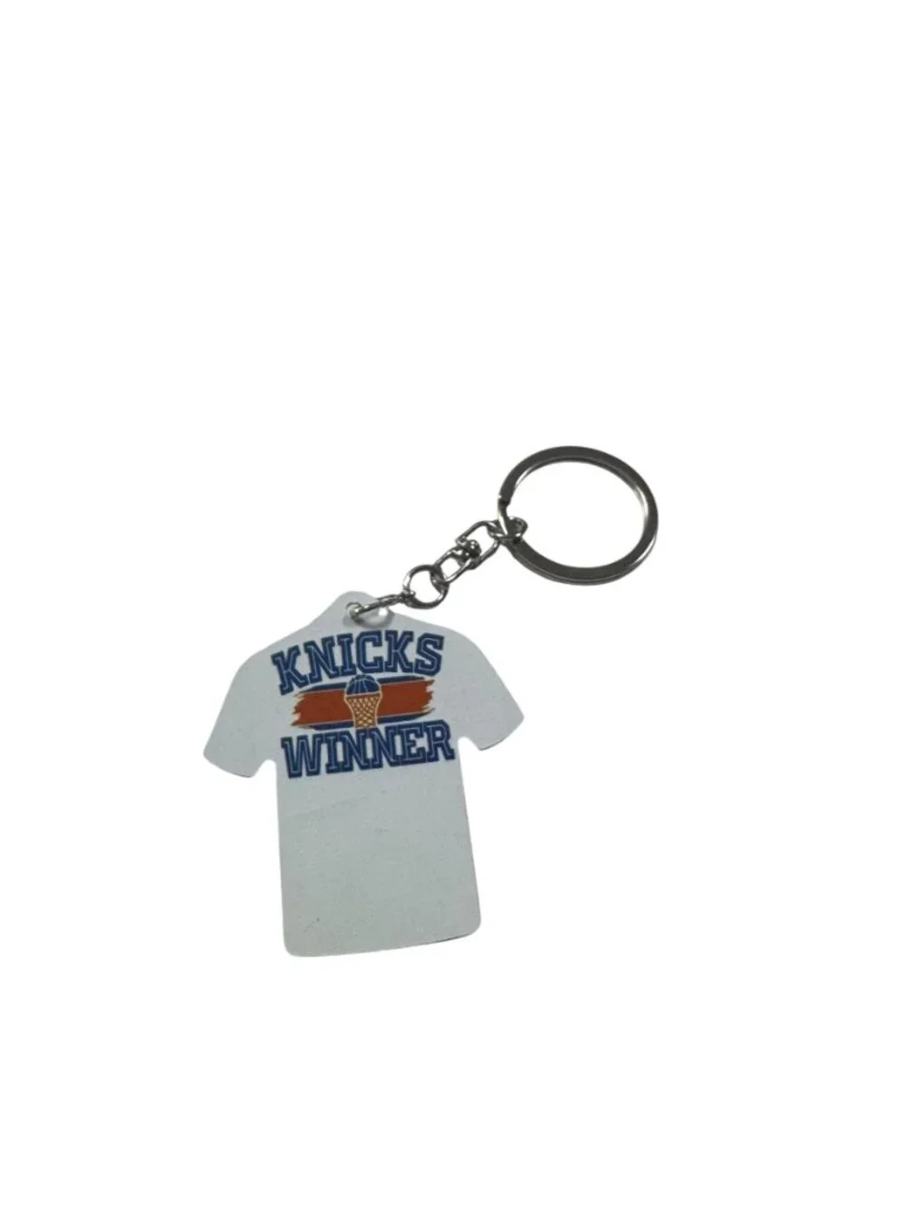 Knicks Winner Basketball Jersey Shape Metal Keychain, White, Sports Fan Accessor